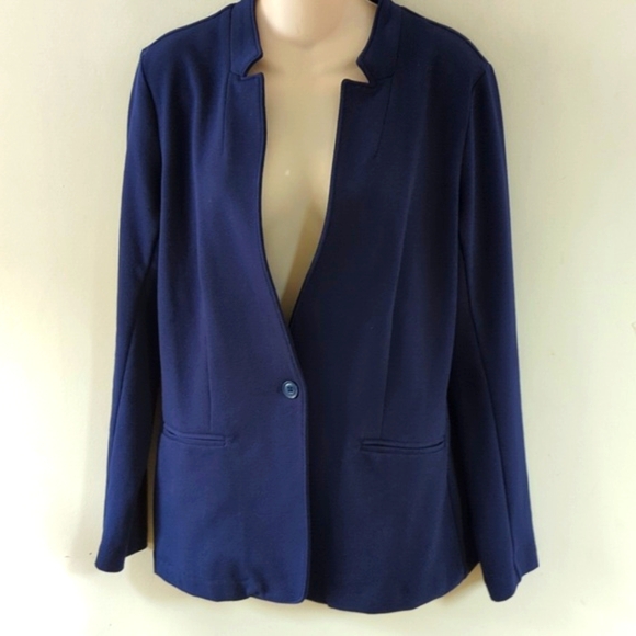 Banana Republic Twill Fitted Knit Cardigan Blazer Maritime Navy Blue M - Picture 3 of 16
